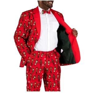 DEC 25TH Men's 2-Piece Light Up Holiday Suit Size XXL Nutcracker Red No Bow tie